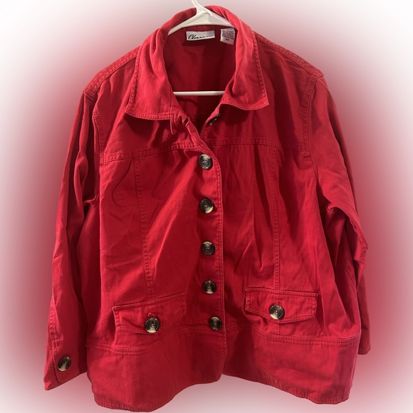 CLASSIC BLUES RED DENIM SHACKET BUTTON POCKETS 2X vintage - Picture 1 of 8